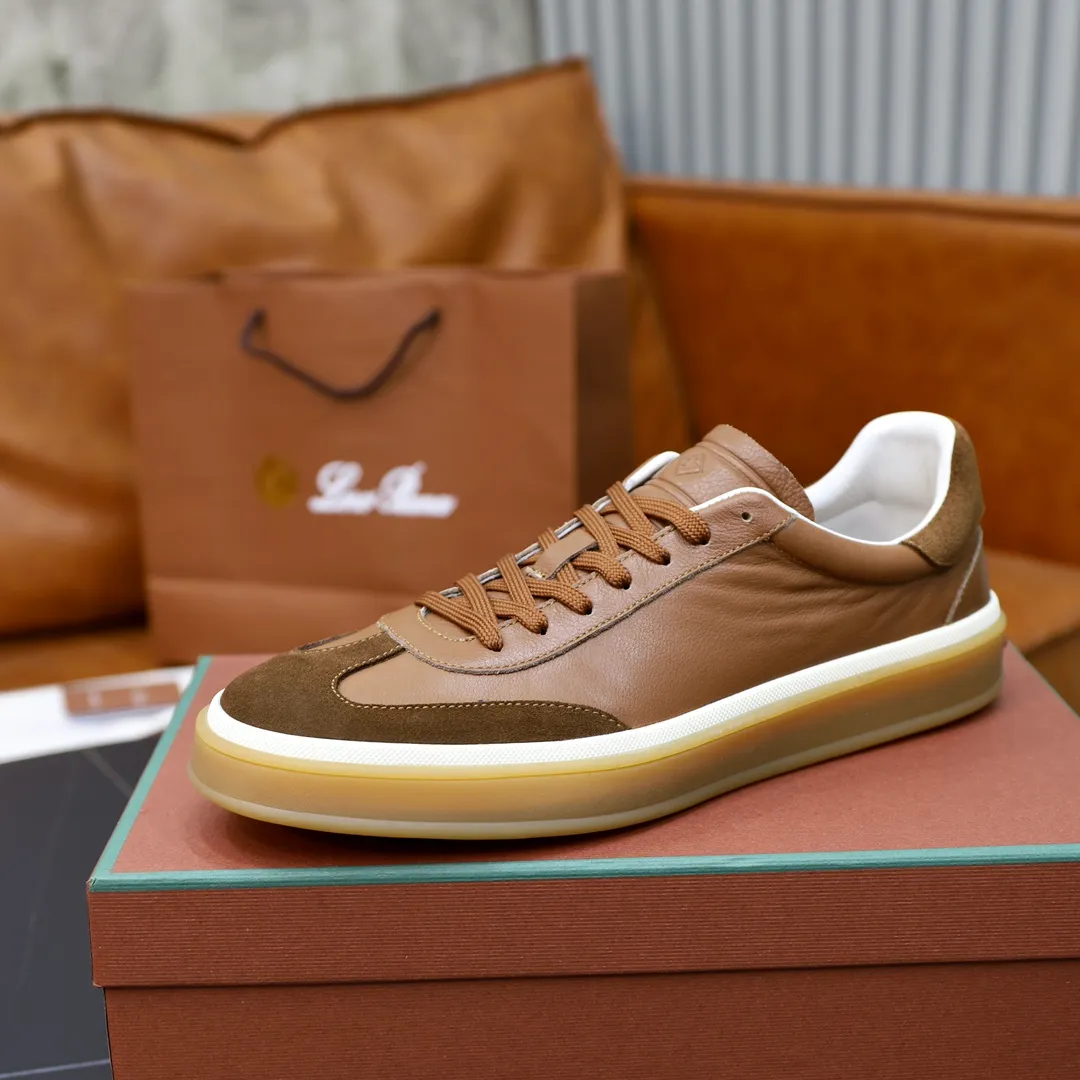 Men's Men's Shoes💰540💰••New Products•• LoroPian*_Noyo-Pianya New men's casual moral training sneakers, LP lace-up casual shoes!  Made of original imported soft cowhide and suede fabric, it highlights the sporty style. The heel is decorated with logo embossing and the original molding. The raw rubber translucent sole combined with the color welt adds a sense of modernity to the shoe. The shoe is overall refreshing and easy to match with style. It has a full cowhide lining for the feet. The original box packaging at the counter comes with wooden balls and a dust bag! Size: 38-44 (.45 customized)